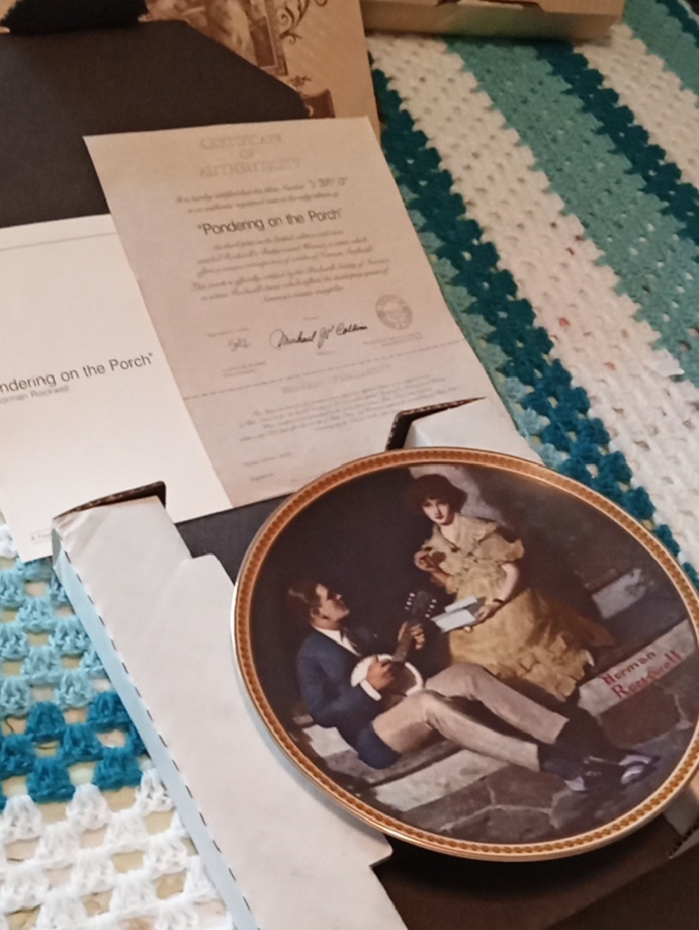 Vintage Norman Rockwell Pondering On The Porch Plate
